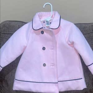 Little Me Pink Peacoat with Navy Trim